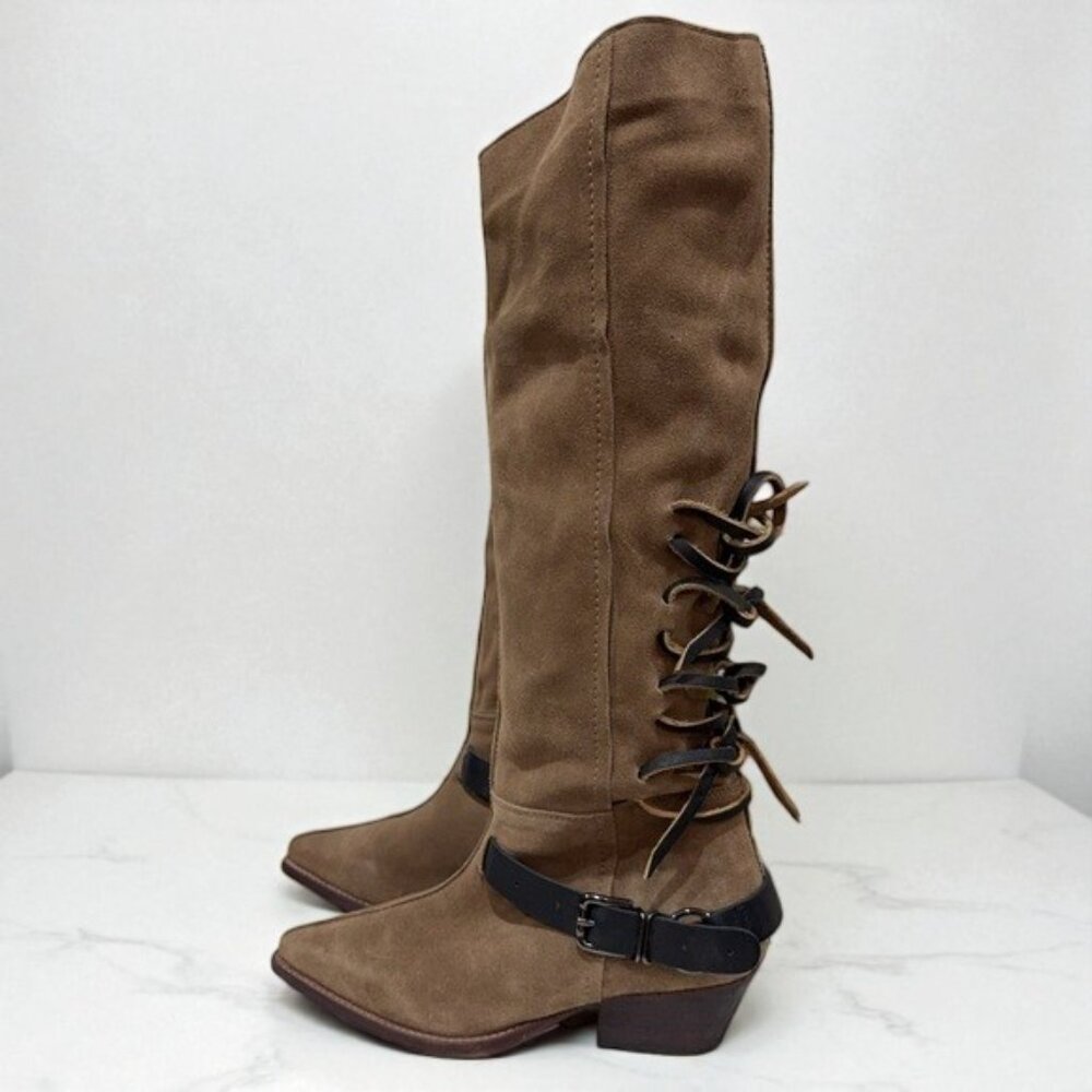 NIB Free People TAUPE Lace Sway Low Slouchy Boot - Picture 8 of 14